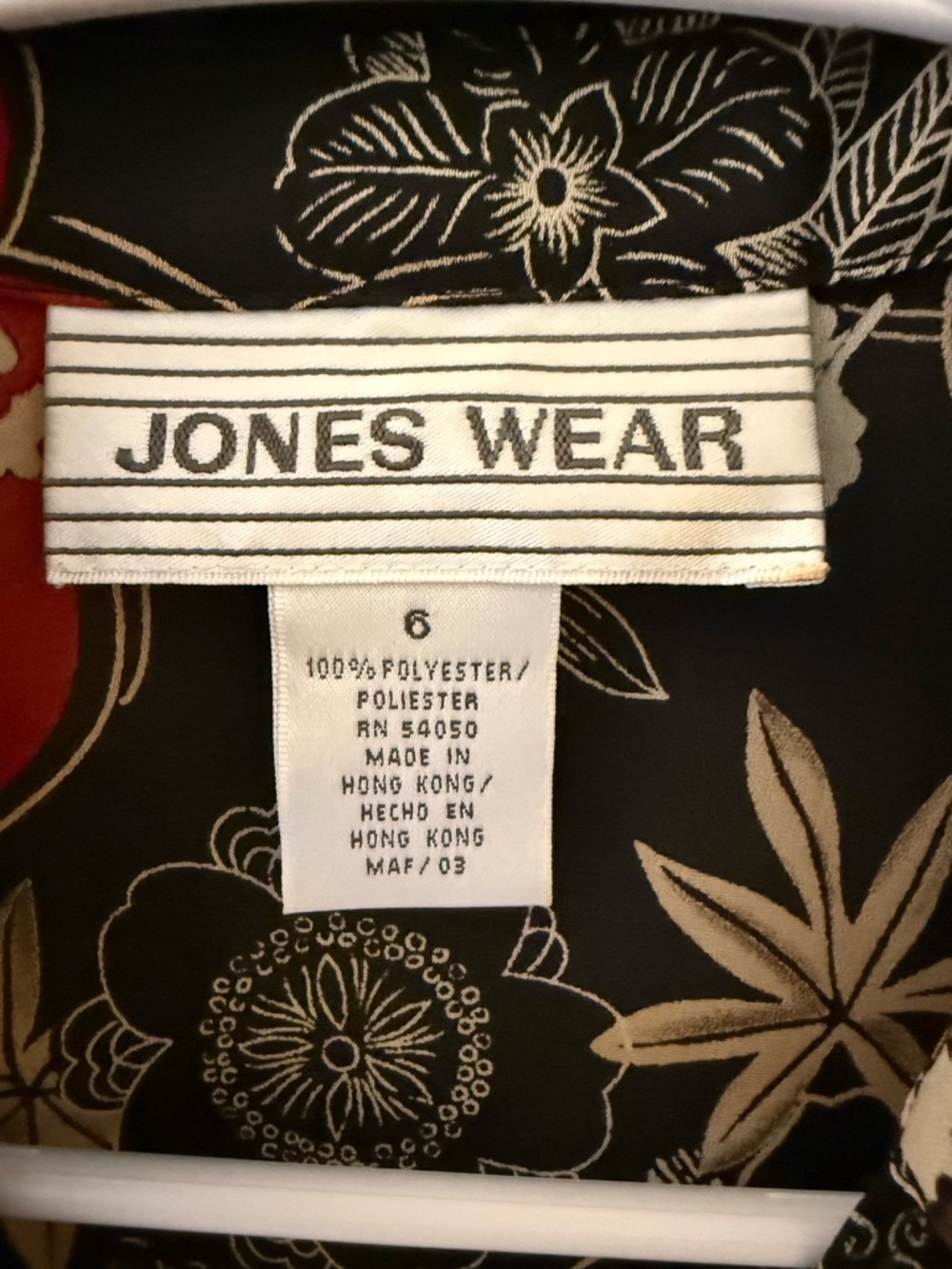 Jones Wear Womens Blouse Size 6 Black Red Floral Snap Front Y2K Top - Picture 2 of 7